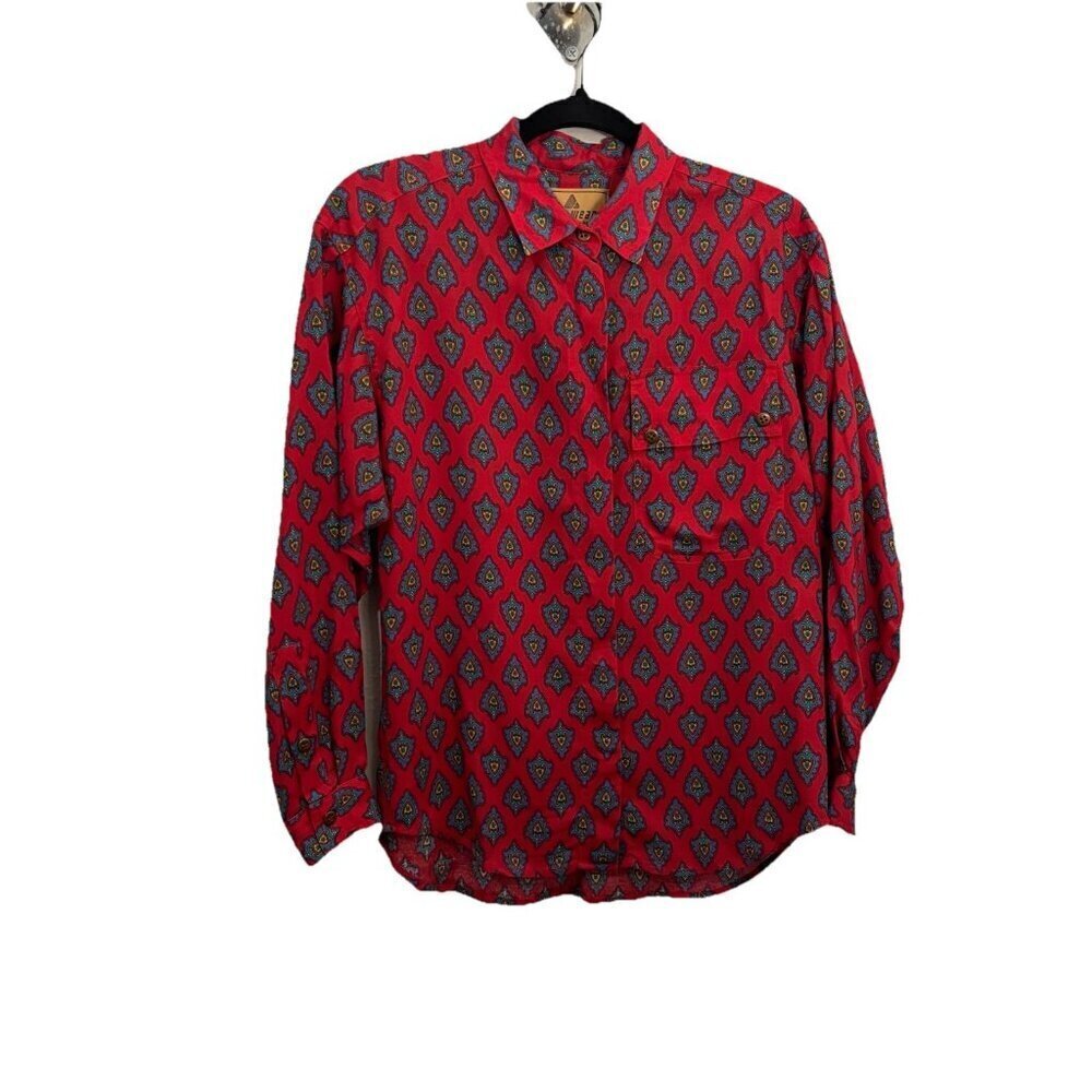 Vintage Liz Wear Button Down Collared Red Shirt Western Boho Women Petite Small